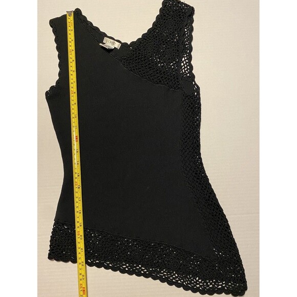 VTG Cache Black Open Knit Rib Tank Top Whimsigoth Grunge Asymmetric Crochet 90s - Picture 10 of 15